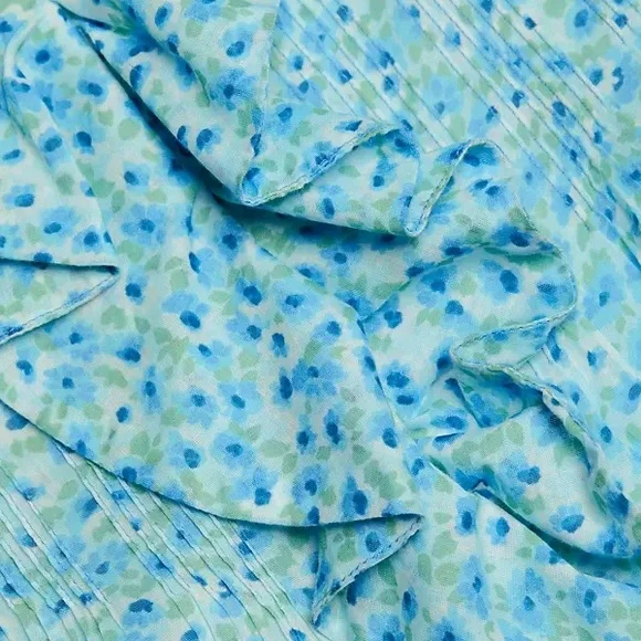 Doen Henri Blue Daisy Fields Floral Ruffle Blouse XS - Picture 4 of 4